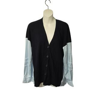 Reiss Womens 6 Addison Mixed Media Cardigan Top Blouse Blue Cashmere Wool Blend